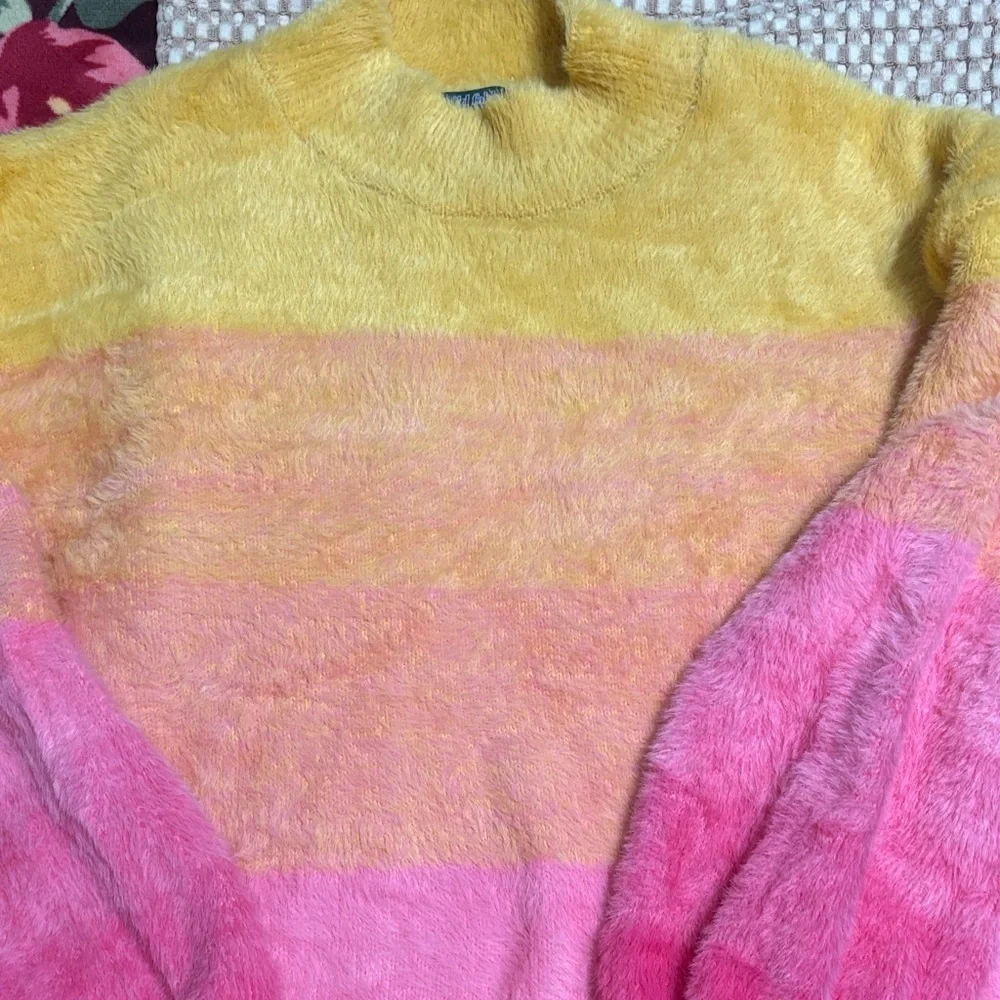 Wild Fable Fuzzy Striped Sweater in Yellow, Pink, and Orange - Picture 1 of 5
